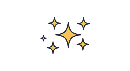 Simple illustration of golden stars and sparkles on a white background