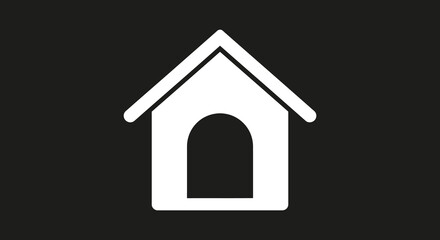 Simple white house icon on a black background minimalist design element
