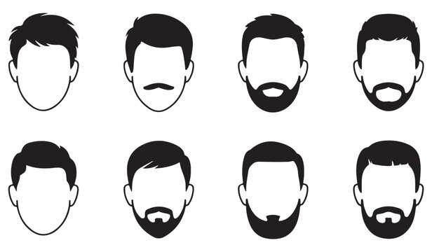Vector collection of men’s grooming icons, trendy haircut and beard illustrations in outline style