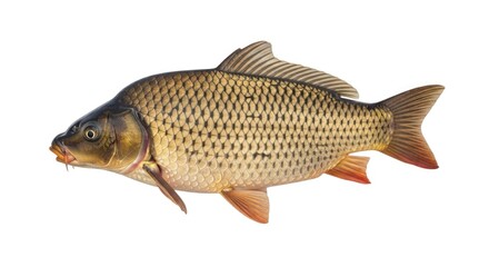 A common carp fish specimen isolated on white background