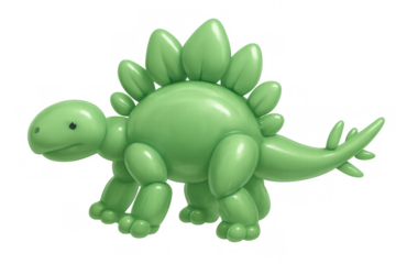Green stegosaurus balloon animal toy on transparent background
