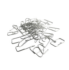 Fototapeta premium Pile of metal clips on black background, packaging shot