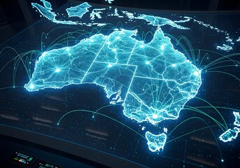 Australia network connections digital map futuristic technology visualization data 90