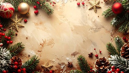 Festive Christmas border on a marbled surface