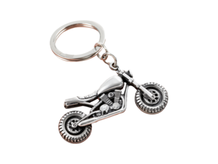 Motorcycle keychain pendant in metallic finish isolated on transparent or white background, png