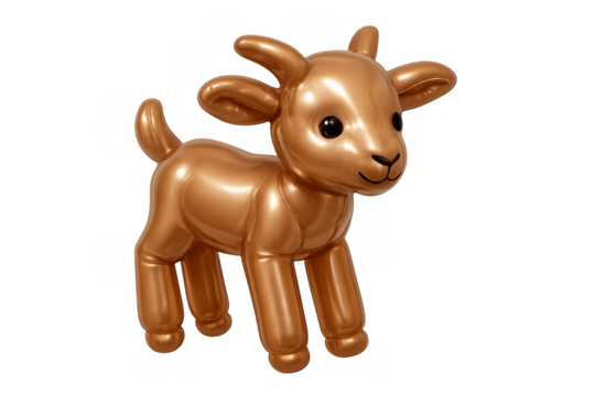 Golden shiny balloon animal goat standing 3d rendering