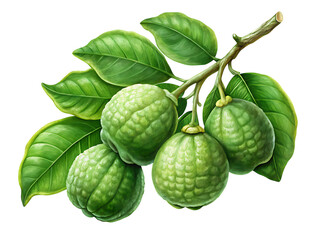 Obraz premium Illustration of a bergamot branch with green leaves and fruits isolated on transparent background