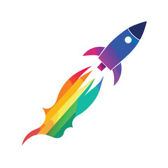 olorful Rocket Launch with Rainbow Flames. Symbol of Business Growth and Innovation