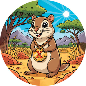 Happy Xerus with 'X' Medallion Vector