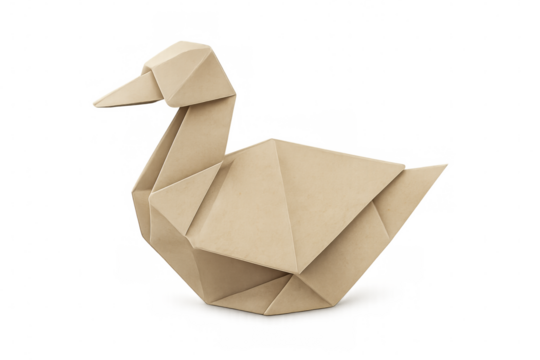 Handcrafted paper origami duck on transparent background