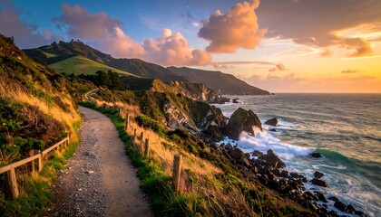 Fototapeta premium Coastal path at sunset (2)