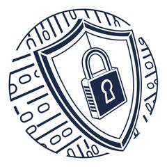 Shield with Padlock Icon in Binary Code Circle Security Concept.