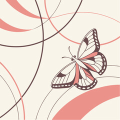 Elegant stylized butterfly illustration with detailed wings in white brown and soft pink hues.