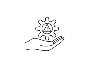 Hand Holding Gear With Warning Icon, Safety.