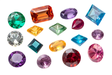 Glossy translucent red and blue mineral fragments embedded in textured rock piece isolated on AI Generated by PNG