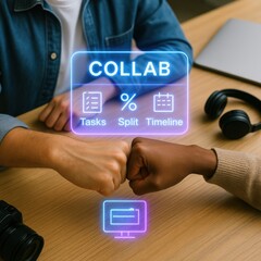 Collaborative teamwork event office workspace digital content productive environment close-up view workflow optimization