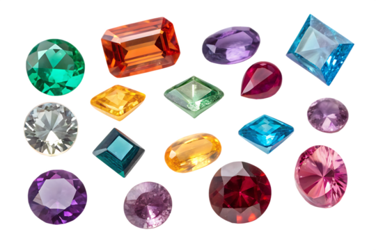 Glossy translucent red and blue mineral fragments embedded in textured rock piece isolated on AI Generated by PNG