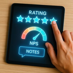 Customer feedback collection digital device interactive content office environment close-up view user engagement