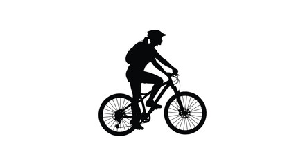 Fototapeta premium Silhouette of a mountain biker riding a bicycle on a white background