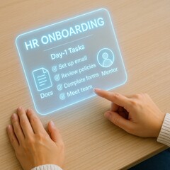 Hr onboarding day 1 tasks for new employees office environment digital content professional viewpoint efficient integration techniques