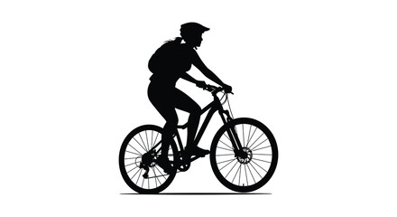 Silhouette of a cyclist riding a mountain bike against a white backdrop