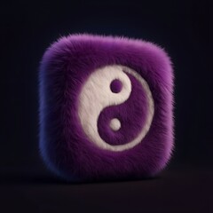 A fluffy purple fur icon with a white yin-yang symbol. This plush, 3D rendered object represents balance, harmony, and spirituality with a soft, tactile feel.
 Generative Ai.