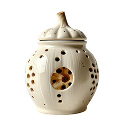 Ceramic garlic keeper, kitchen storage, ventilated, off-white, studio shot