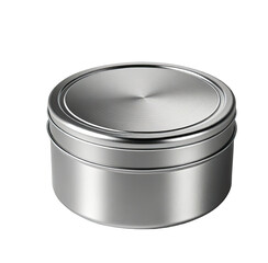 Silver metal tin container studio shot, packaging mockup