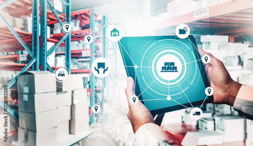 Poster smart warehouse management system with innovative internet of things technology to identify package 