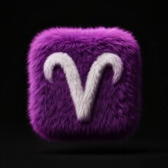 Vibrant purple fluffy Aries zodiac sign. 3D rendered furry astrology icon with a soft, plush texture on a dark background for modern horoscope design.
 Generative Ai.