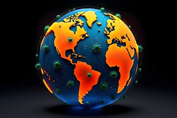 Global pandemic concept with virus spreading across the world and connected network lines