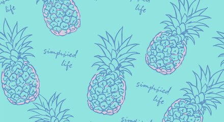 Tropical pineapple pattern with simplified life text on a light blue background