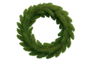 Green christmas evergreen wreath creating a festive holiday decoration with pine branches and transparent background