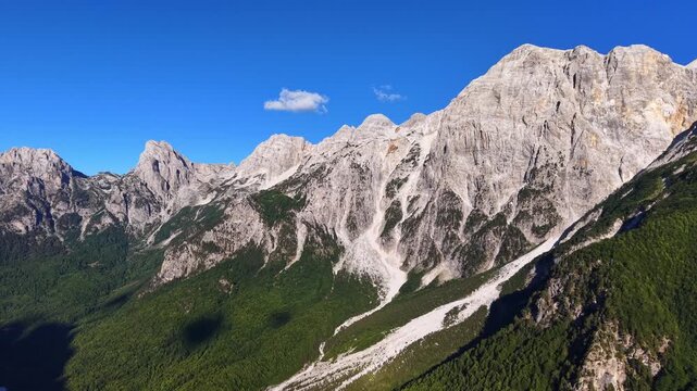 Scenic drone video of the majestic Albanian Accursed Alps from Valbona Valley, Albania, Europe	