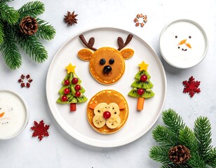 Festive Christmas pancake art with fruit decorations