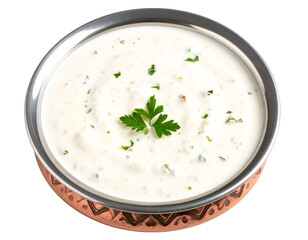 A creamy and flavorful yogurt sauce garnished with fresh herbs, perfect for dipping or dressing dishes.