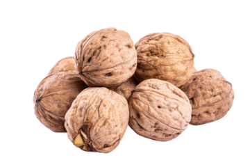 Pile of whole walnuts isolated on white transparent background