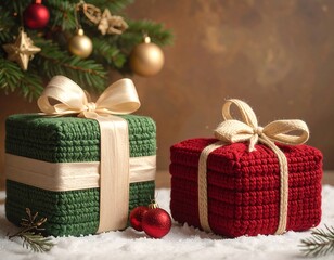 Festive Christmas presents on snow