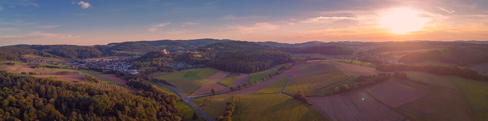 View over idyllic countryside in the Odenwald region in southern Hesse, Germany