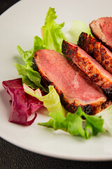 Duck breast roast poultry fresh natural product tasty snack delicious gourmet food background on the table rustic top view copy space