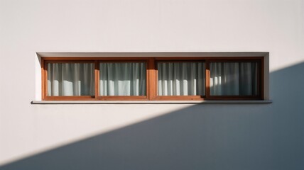 Wide horizontal view of narrow window with bold facade shadow