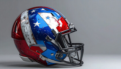 Fototapeta premium Vintage American Football Helmet with Distressed American Flag Design Gridiron Patriotism and Sporting Heritage