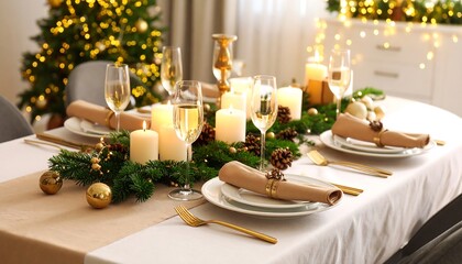 Festive Christmas Dinner Table Setting.