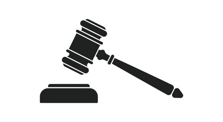 Simple black and white illustration of a gavel and sounding block