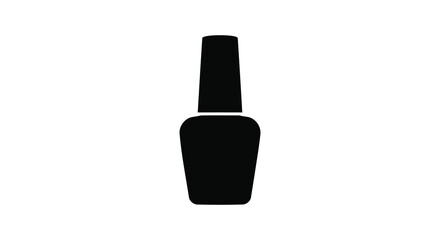 A simple black silhouette of a nail polish bottle on white