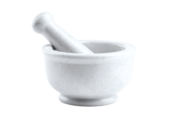 White Marble Mortar and Pestle, isolated on white transparent background
