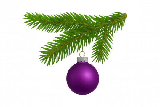 Christmas tree branch decorating with purple bauble, celebrating winter holiday season, transparent background - Powered by Adobe