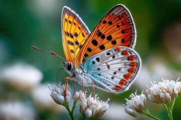 Obraz premium Vivid Butterfly on Delicate White Flowers Close Up