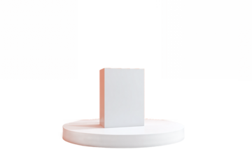 White Rectangular Box on Pedestal, Orange Studio Background, isolated on white transparent background