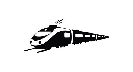 Sleek black and white streamlined train illustration moving at high speed
